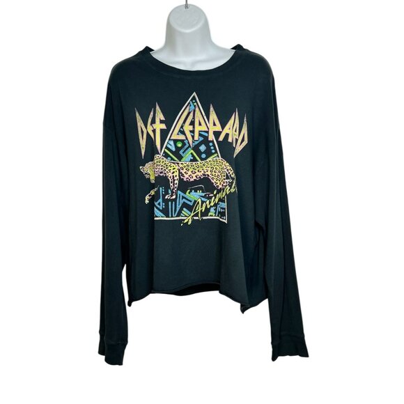 Daydreamer Def Leppard Cropped Top Long Sleeve Tee Black Leopard Large - Picture 4 of 10